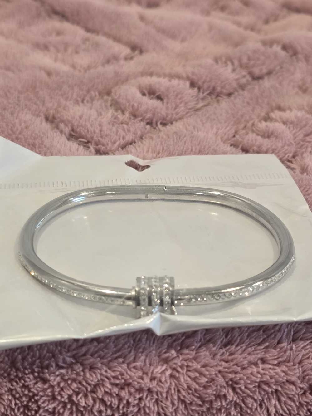 Silver Crystal Hinged Bangle Bracelet - Women Jewelry